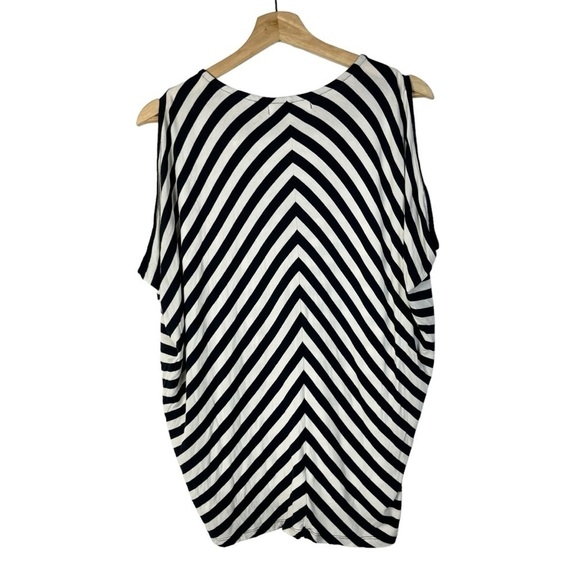 Michael Kors Black & White Stripe Keyhole Neck Short Sleeve Top S - Picture 2 of 5